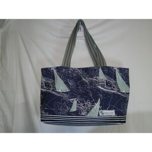 Hippie & Hobo Studios Handmade Nautical Sailboat Map Tote Bag Beach Travel Blue‎